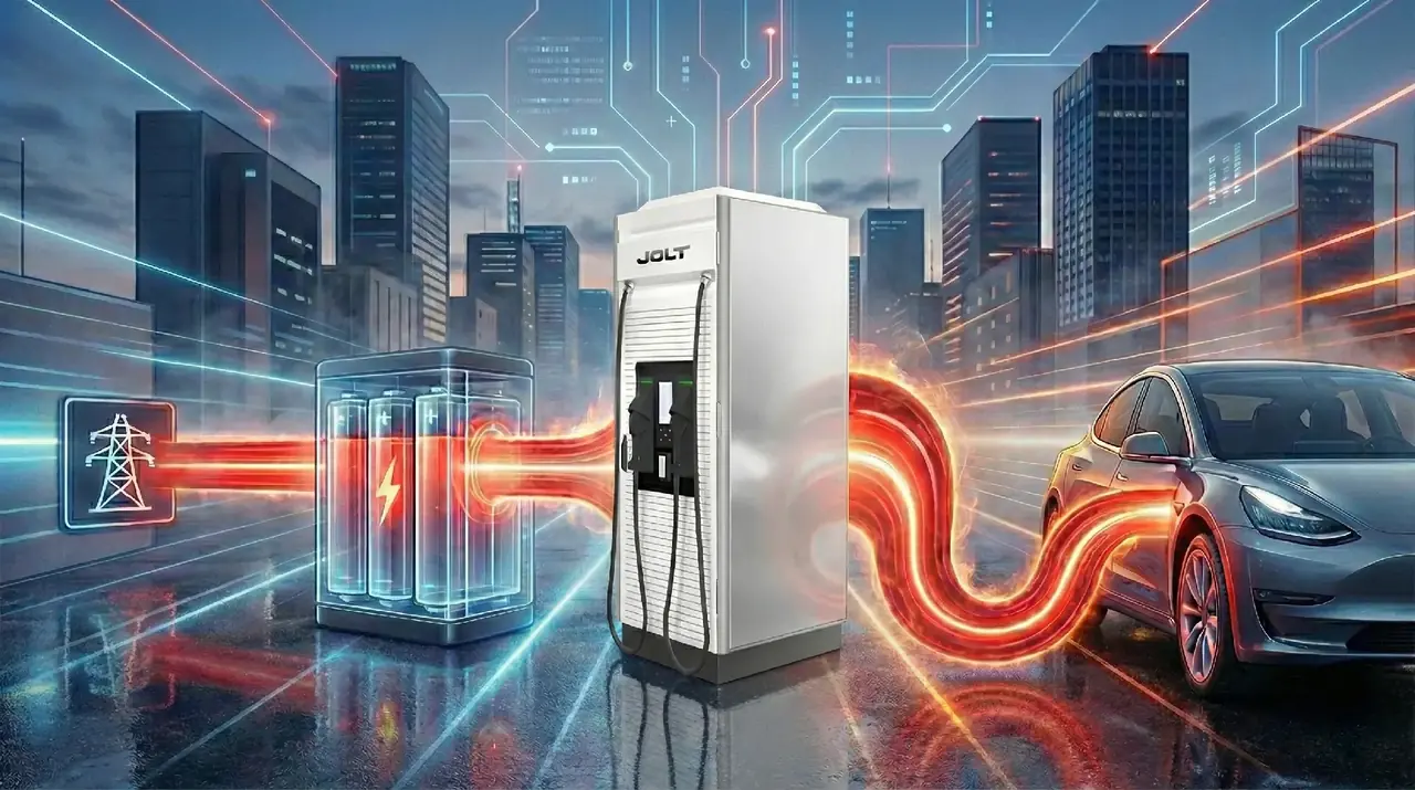 Snellaadpaal met batterijopslag