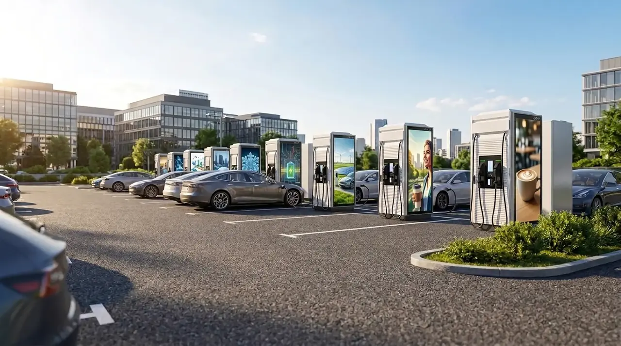 Reclame bij laadpalen: extra inkomsten met digitale ledschermen