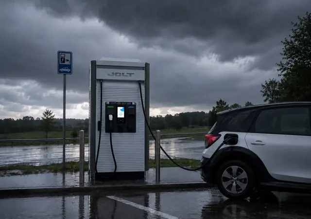 Een EV laden tijdens onweer